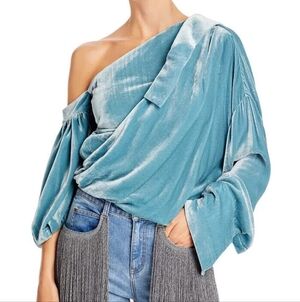 Hellessy Blue Velvet Draped Top